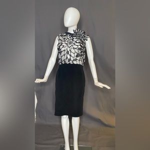 Black velvet sleeveless dress with burnout floral design (36/28/36)
